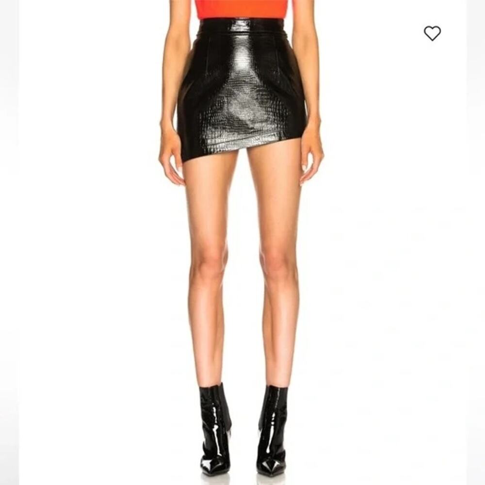 Helmut Lang Black Croc Embossed Leather Asymmetrical Mini Skirt NWOT Size 4
